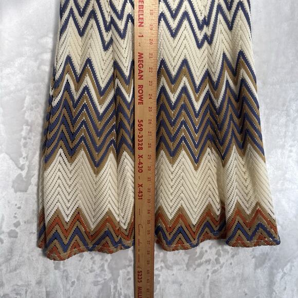 Sharagano Chevron Crochet Stitch Dress 6 Cap Sleeves Retro Boho 70's Earthy - Picture 7 of 11